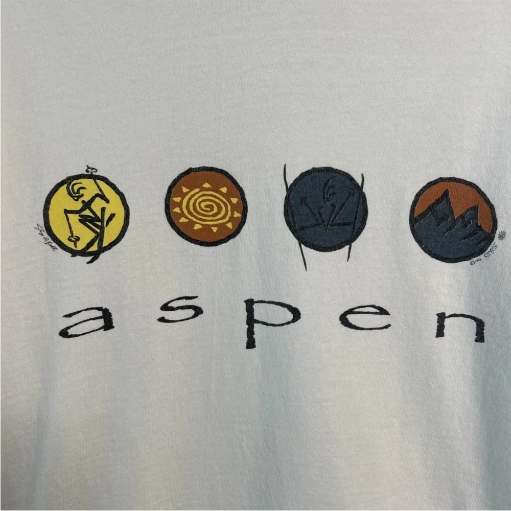 VTG 90’s Aspen Colorado Anvil Cotton Deluxe Long Sleeve Men’s Shirt Lg Skiing - Picture 2 of 13